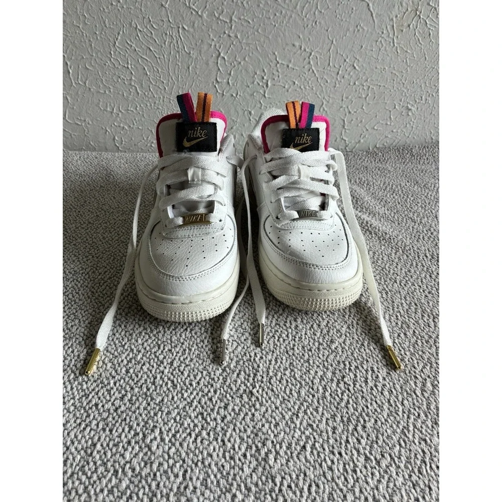 Nike Air Force 1 LV8 Double Swoosh White Gold Silver Sneakers Size 5.5Y - Picture 14 of 16